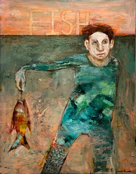 Lyndy Wilson, Fish artwork, at the Wharf Gallery, Raglan, 2023